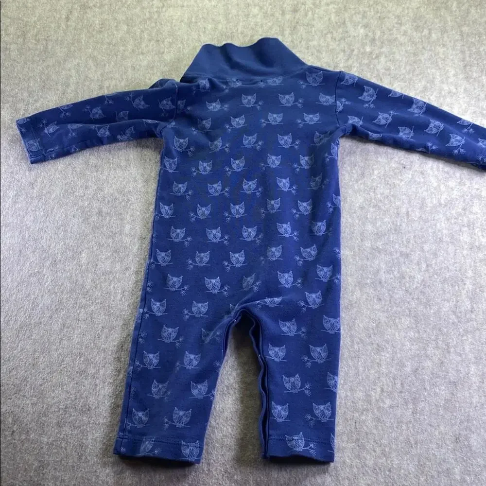 Feather Baby Navy Blue Owl Print Kids 100% Cotton One Piece Outfit Size 6-9M